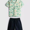 7-15 años | Conjunto de camisas y pantalones cortos de algodón con efecto slub