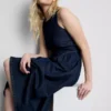Vestido midi de mezclilla de algodón con cintura baja