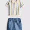 0-12 meses | Conjunto de camisa de polo y pantalones cortos de punto a rayas