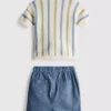 0-12 meses | Conjunto de camisa de polo y pantalones cortos de punto a rayas