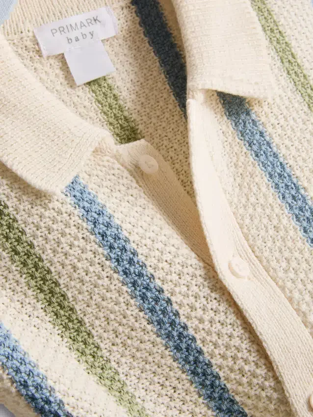 0-12 meses | Conjunto de camisa de polo y pantalones cortos de punto a rayas