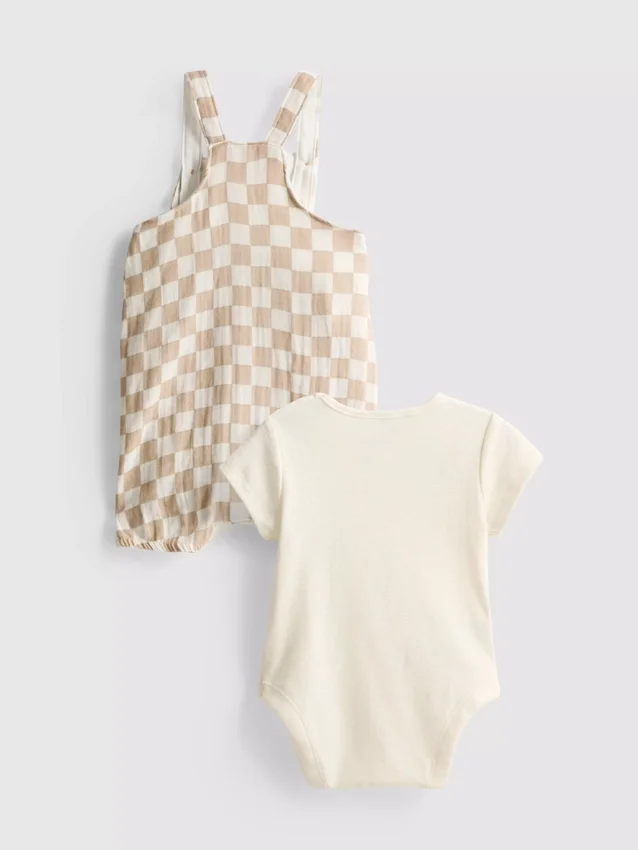 0-18 meses | Conjunto para recién nacidos con body y overol a cuadros