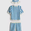 0-18 meses | Conjunto para recién nacidos con polo a rayas, pantalones cortos y gorro