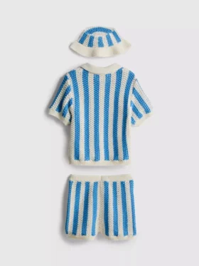 0-18 meses | Conjunto para recién nacidos con polo a rayas, pantalones cortos y gorro