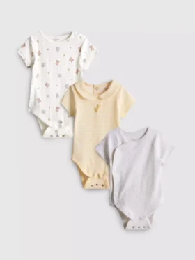 0-18 meses | Paquete de 3 bodies de manga corta para recién nacidos con espacio para crecer