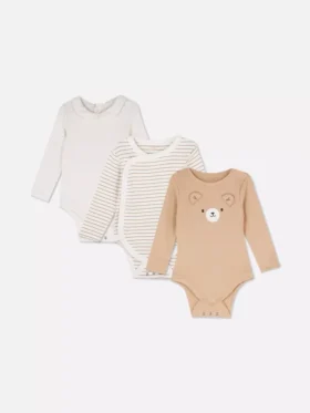 0-18 meses | Paquete de 3 bodies de manga larga para recién nacidos con espacio para crecer