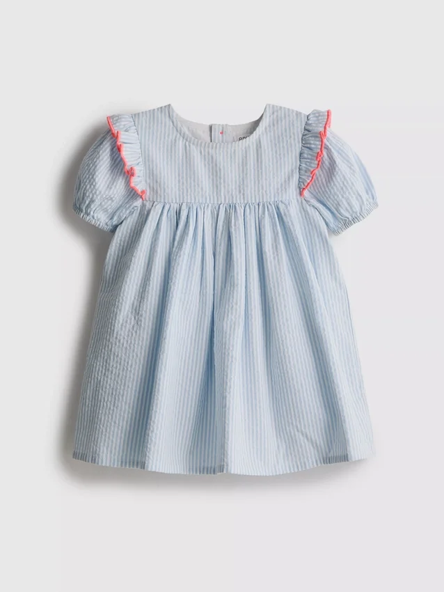 0-18 meses | Vestido de seersucker a rayas para recién nacidos