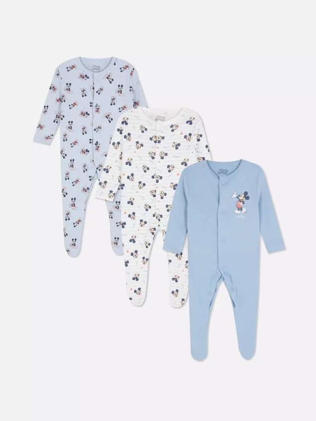 0-24 meses | Paquete de 3 pijamas de una pieza con botones a presión de Mickey Mouse de Disney
