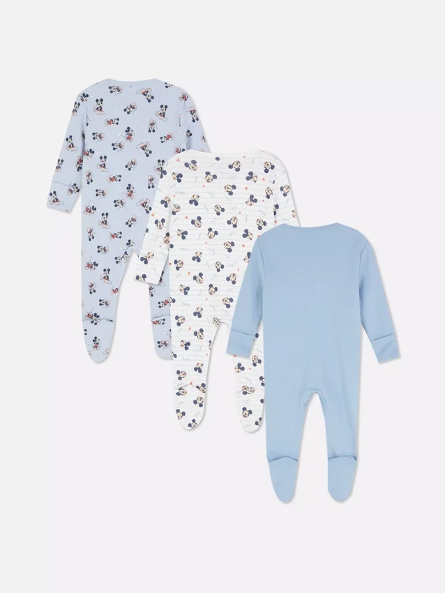 0-24 meses | Paquete de 3 pijamas de una pieza con botones a presión de Mickey Mouse de Disney