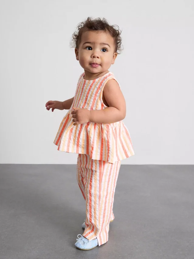 0-36 meses | Conjunto de blusa con peplum a rayas y pantalones