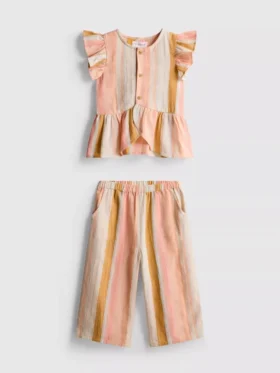 0-36 meses | Conjunto de blusa con volantes a rayas y pantalones