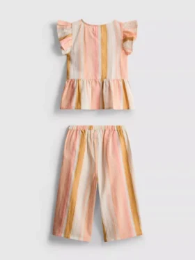 0-36 meses | Conjunto de blusa con volantes a rayas y pantalones