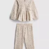 0-36 meses | Conjunto de blusa de manga larga y pantalones con estampado floral arrugado