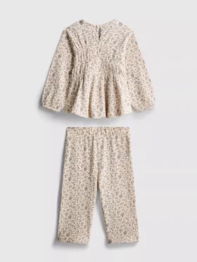 0-36 meses | Conjunto de blusa de manga larga y pantalones con estampado floral arrugado