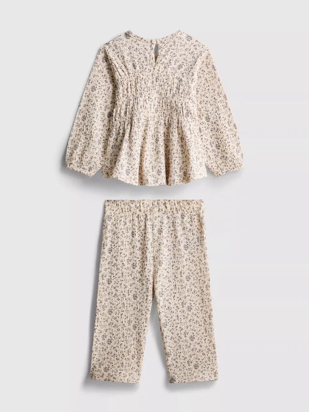 0-36 meses | Conjunto de blusa de manga larga y pantalones con estampado floral arrugado
