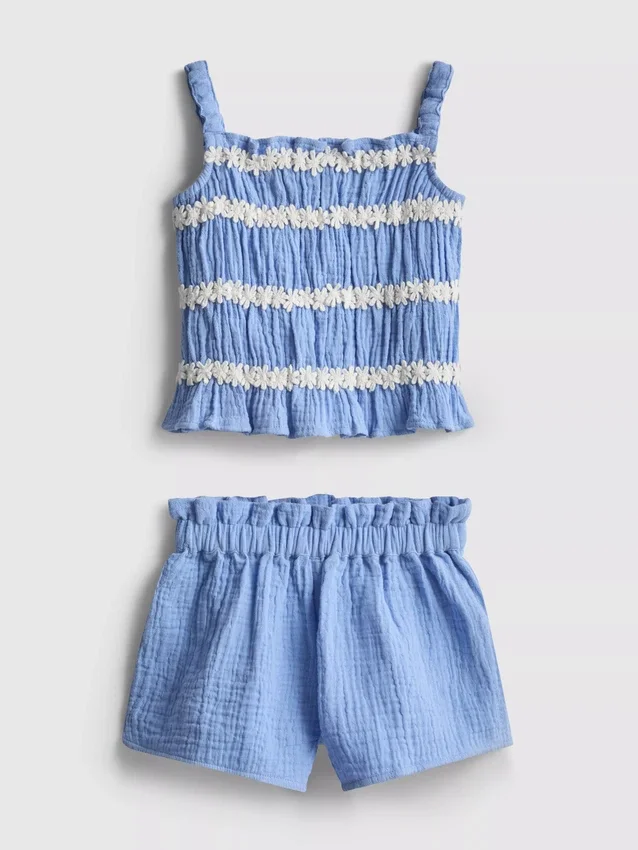 0-36 meses | Conjunto de blusita fruncida y pantalones cortos