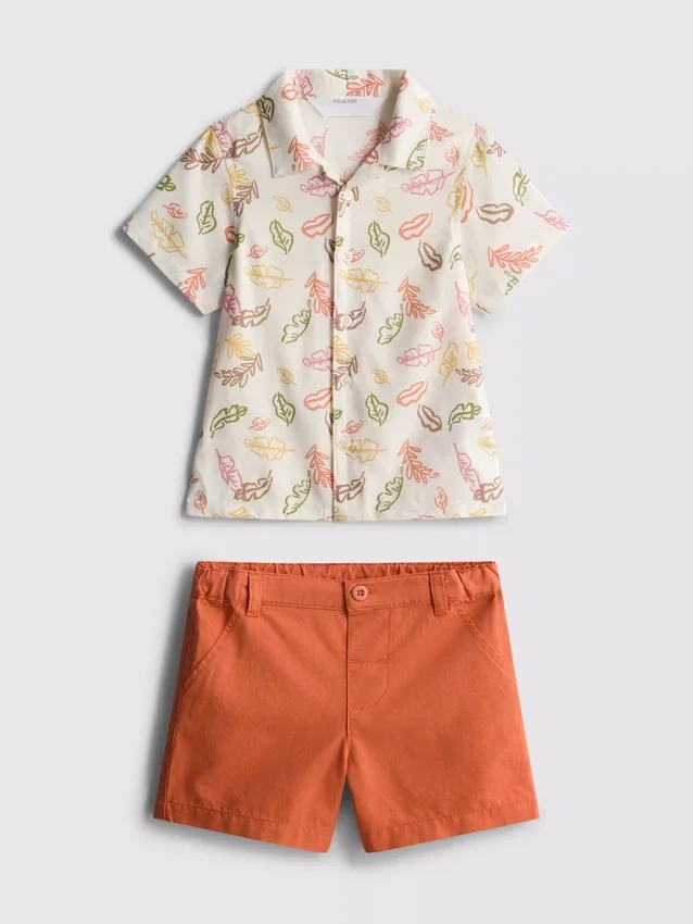 0-36 meses | Conjunto de camisa estampada y pantalones cortos tipo chino