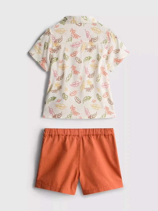 0-36 meses | Conjunto de camisa estampada y pantalones cortos tipo chino