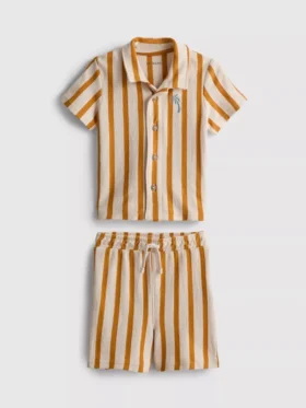 0-36 meses | Conjunto de camiseta con textura a rayas y pantalones cortos