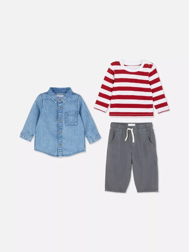 0-36 meses | Conjunto de camiseta de manga larga, pantalones y camisa de mezclilla