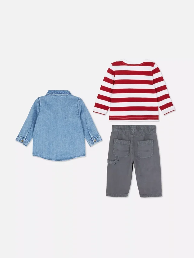 0-36 meses | Conjunto de camiseta de manga larga, pantalones y camisa de mezclilla