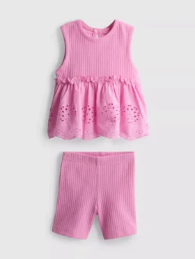 0-36 meses | Conjunto de top sin mangas con ojales y pantalones cortos