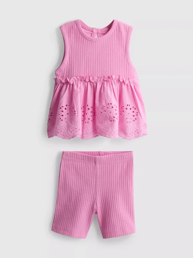 0-36 meses | Conjunto de top sin mangas con ojales y pantalones cortos