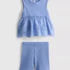 0-36 meses | Conjunto de top sin mangas con ojales y pantalones cortos