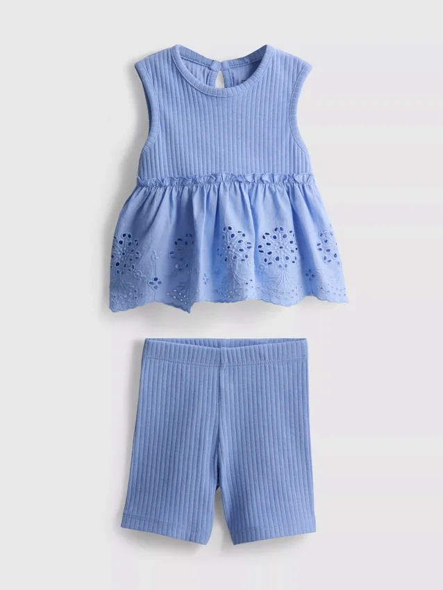 0-36 meses | Conjunto de top sin mangas con ojales y pantalones cortos