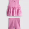 0-36 meses | Conjunto de top sin mangas con ojales y pantalones cortos