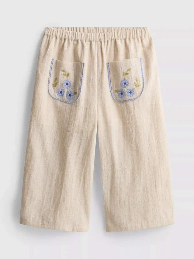 0-36 meses | Pantalones de pierna recta con apliques florales