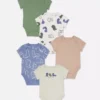 0-36 meses | Paquete de 5 bodies de manga corta con diseño de dinosaurios en pantalones cortos