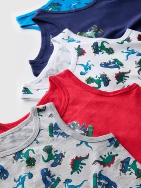 1,5-10 años | Paquete de 5 camisetas sin mangas con estampado de dinosaurios