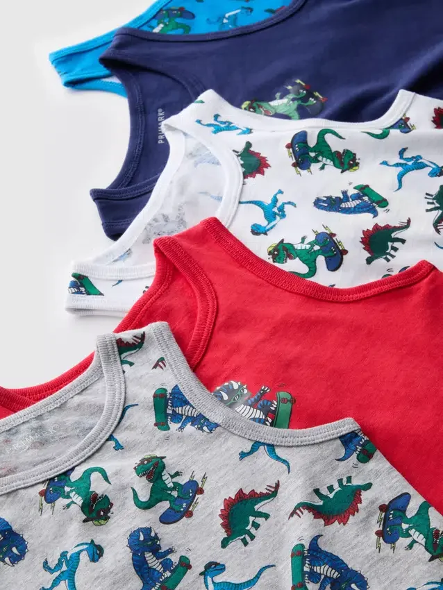 1,5-10 años | Paquete de 5 camisetas sin mangas con estampado de dinosaurios