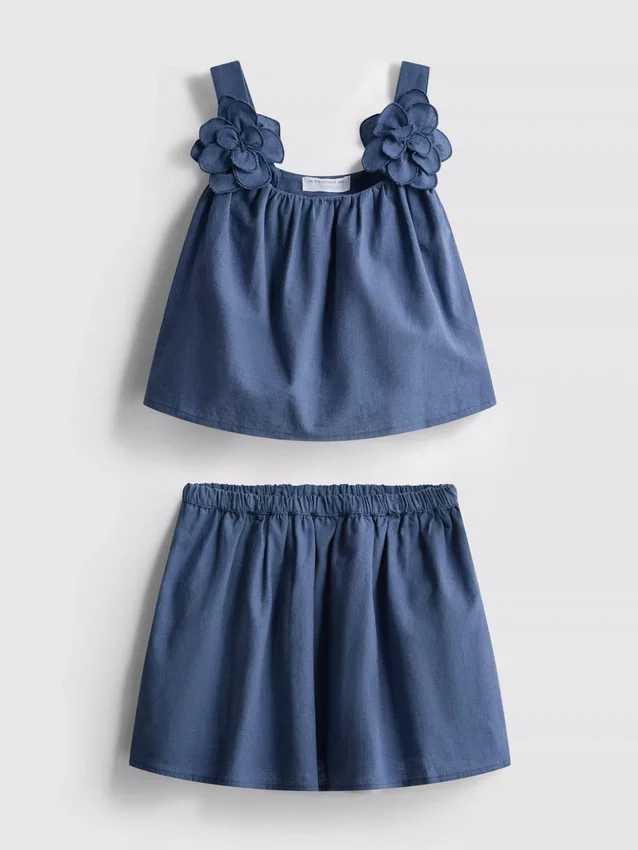 1,5-12 años | Conjunto de blusa y falda con apliques florales en mezcla de lino de The Edit