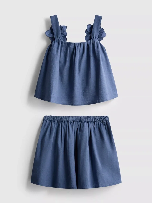 1,5-12 años | Conjunto de blusa y falda con apliques florales en mezcla de lino de The Edit