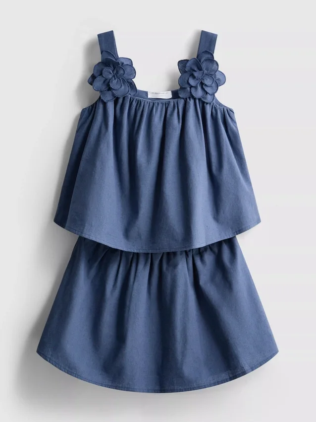 1,5-12 años | Conjunto de blusa y falda con apliques florales en mezcla de lino de The Edit