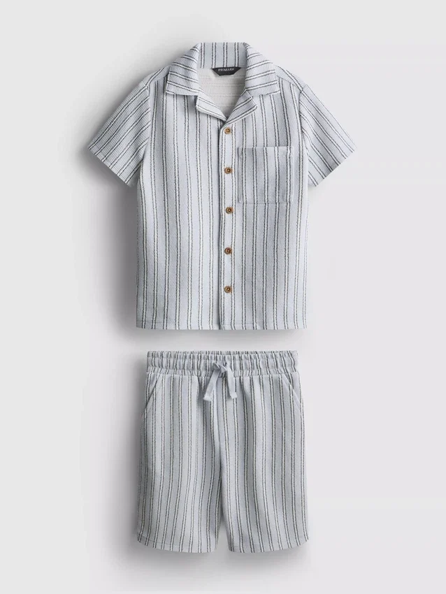 1,5-8 años | Conjunto de camisa de punto a rayas y pantalones cortos