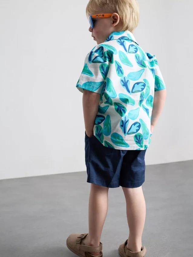 1,5-8 años | Conjunto de camisas y pantalones cortos de algodón slub