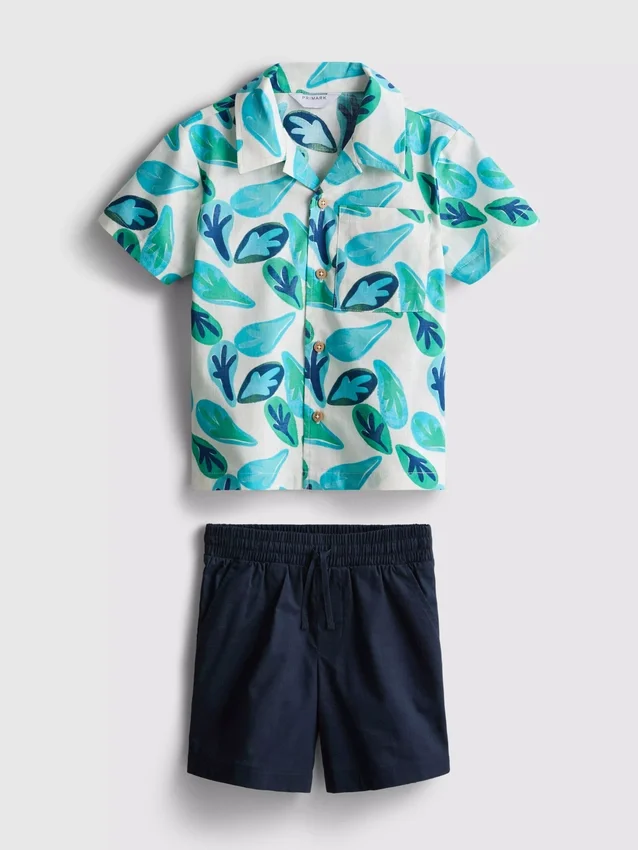 1,5-8 años | Conjunto de camisas y pantalones cortos de algodón slub