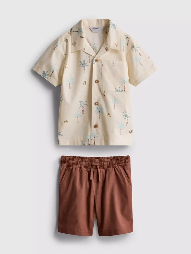 1,5-8 años | Conjunto de camisas y pantalones cortos de algodón slub