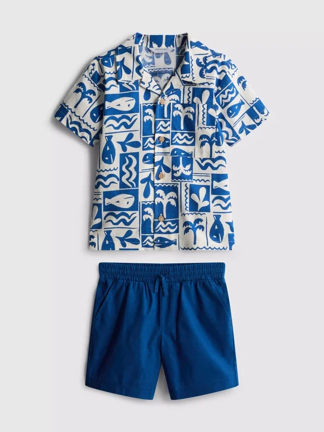 1,5-8 años | Conjunto de camisas y pantalones cortos de algodón slub