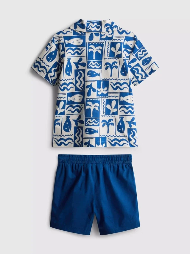 1,5-8 años | Conjunto de camisas y pantalones cortos de algodón slub