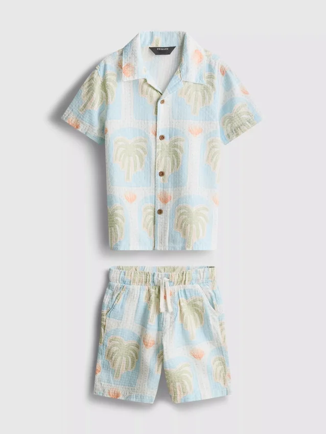 1,5-8 años | Conjunto de camisas y pantalones cortos estampados con textura