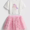 1,5-8 años | Conjunto de camiseta con diseño de unicornio y falda tutú