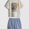 1,5-8 años | Conjunto de camiseta y pantalones cortos con estampado de sardinas