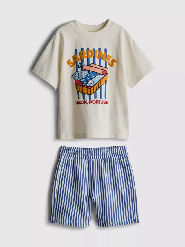 1,5-8 años | Conjunto de camiseta y pantalones cortos con estampado de sardinas
