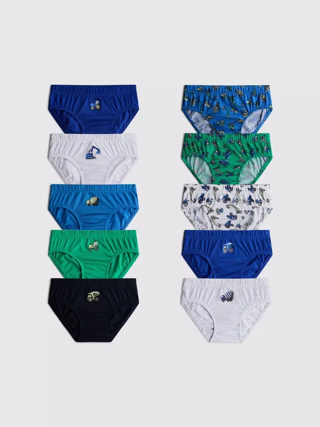 1,5-8 años | Paquete de 10 calzoncillos con diseño de Digger