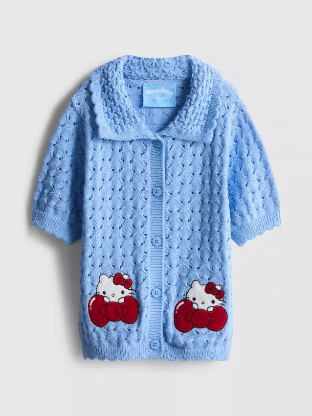 1,5-8 años | Suéter de manga corta con cuello de Hello Kitty en color rosa claro
