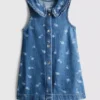 1,5-8 años | Vestido de mezclilla sin mangas con cuello y estampado floral